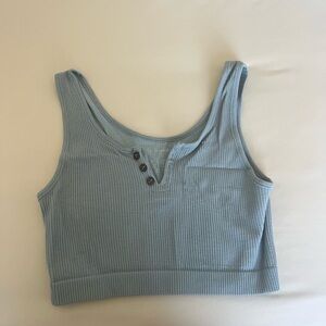 Sky Blue Ribbed Buttoned Tank Top